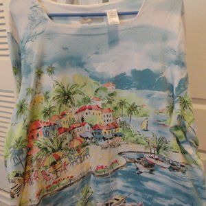 Alfred Dunner Beautiful Island Scene top